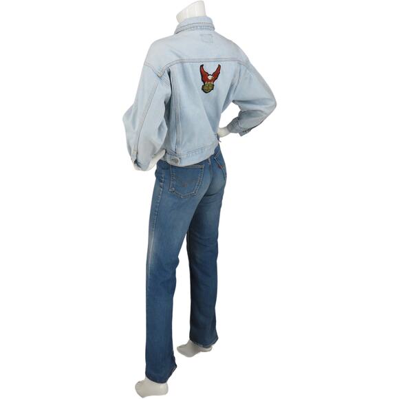 Vintage Jordache Light Wash Harley Davidson Eagle Trucker Denim Jean Jacket - Picture 2 of 9